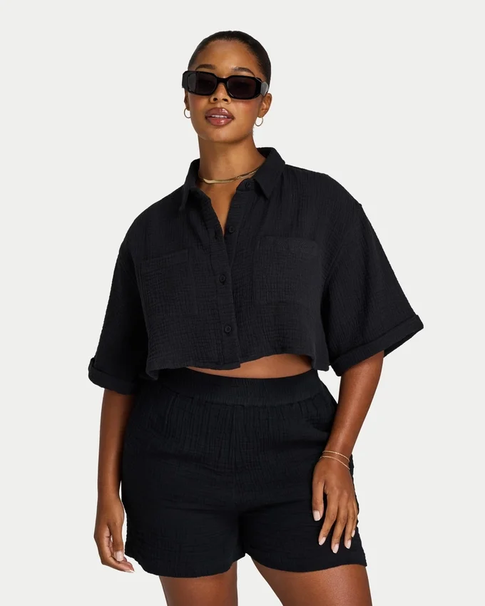 Chemise courte Resort pour femme – noire Chemise courte Resort pour femme – noire
