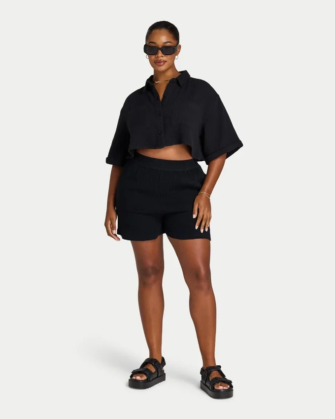 Chemise courte Resort pour femme – noire Chemise courte Resort pour femme – noire