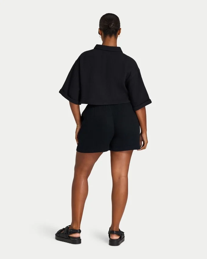 Chemise courte Resort pour femme – noire Chemise courte Resort pour femme – noire