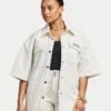Chemise en denim à manches courtes pour femme Chemise en denim à manches courtes pour femme