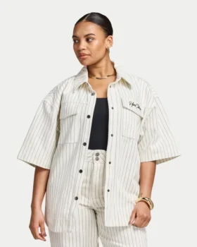 Chemise en denim à manches courtes pour femme
