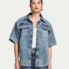 Chemise en denim à manches courtes pour femme Chemise en denim à manches courtes pour femme
