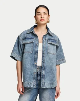Chemise en denim à manches courtes pour femme