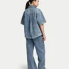 Chemise en denim à manches courtes pour femme Chemise en denim à manches courtes pour femme
