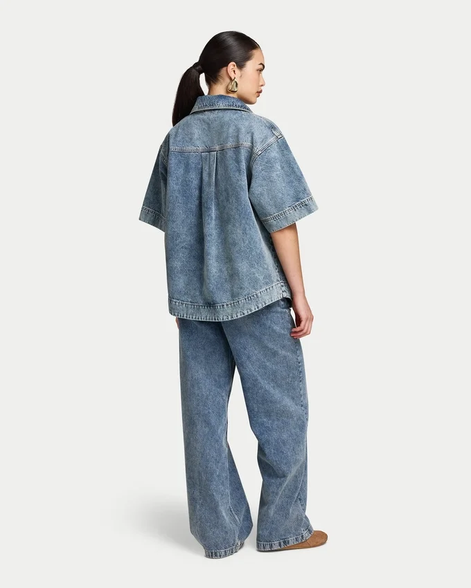 Chemise en denim à manches courtes pour femme Chemise en denim à manches courtes pour femme