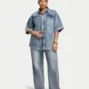 Chemise en denim à manches courtes pour femme Chemise en denim à manches courtes pour femme