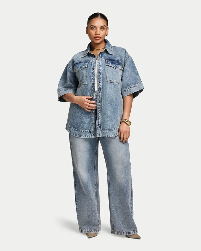 Chemise en denim à manches courtes pour femme Chemise en denim à manches courtes pour femme