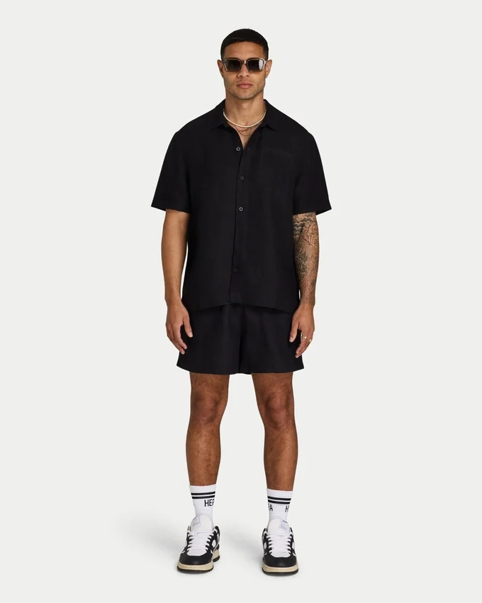 Chemise en lin à manches courtes pour homme en shorts Chemise en lin à manches courtes pour homme en shorts
