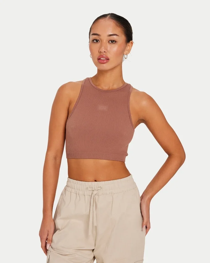 Crop top Racer Base pour femme – marron gland Crop top Racer Base pour femme – marron gland