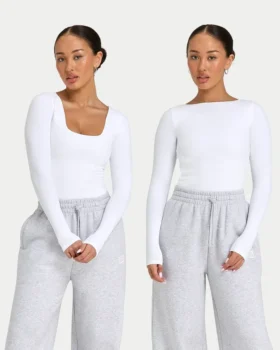 Haut à manches longues Dual Wear pour femme – blanc