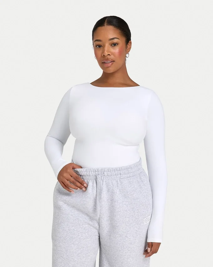 Haut à manches longues Dual Wear pour femme – blanc Haut à manches longues Dual Wear pour femme – blanc