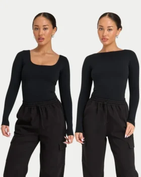 Haut à manches longues polyvalent pour femme – noir