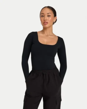 Haut à manches longues polyvalent pour femme – noir