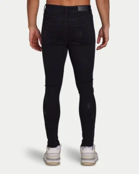 Jean déchiré pour homme Spray-On – noir