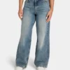 Jean en denim à jambes larges pour femme – délavage moyen Jean en denim à jambes larges pour femme – délavage moyen