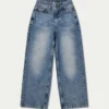 Jean en denim à jambes larges pour femme – délavage moyen Jean en denim à jambes larges pour femme – délavage moyen