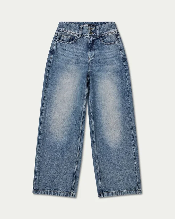 Jean en denim à jambes larges pour femme – délavage moyen Jean en denim à jambes larges pour femme – délavage moyen