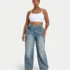 Jean en denim à jambes larges pour femme – délavage moyen Jean en denim à jambes larges pour femme – délavage moyen