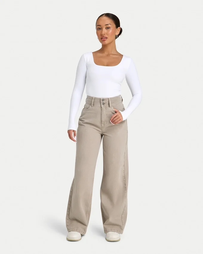 Jean en denim large pour femme – couleur pierre Jean en denim large pour femme – couleur pierre