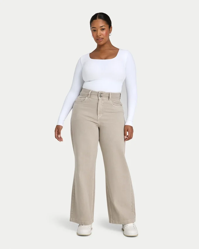 Jean en denim large pour femme – couleur pierre Jean en denim large pour femme – couleur pierre