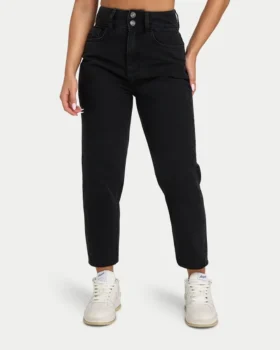 Jean « mom » pour femme – noir délavé
