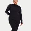 Robe midi à manches longues pour femme – noire Robe midi à manches longues pour femme – noire