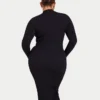 Robe midi à manches longues pour femme – noire Robe midi à manches longues pour femme – noire
