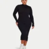 Robe midi à manches longues pour femme – noire Robe midi à manches longues pour femme – noire
