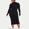 Robe midi à manches longues pour femme – noire Robe midi à manches longues pour femme – noire