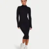 Robe midi à manches longues pour femme – noire Robe midi à manches longues pour femme – noire
