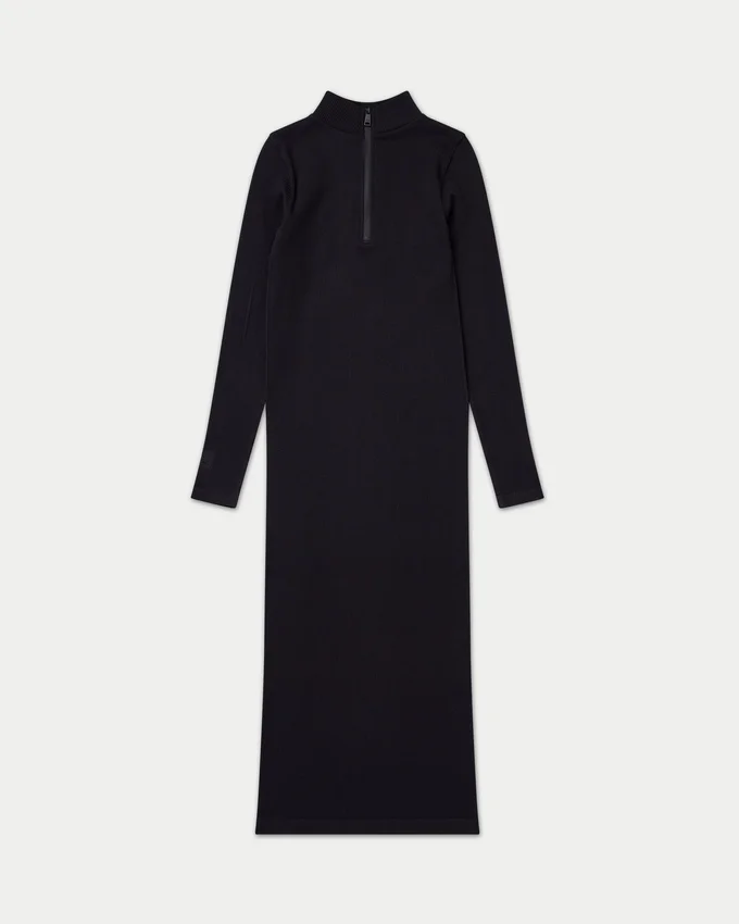 Robe midi à manches longues pour femme – noire Robe midi à manches longues pour femme – noire