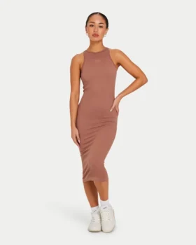 Robe midi Racer pour femme – marron gland