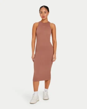Robe midi Racer pour femme – marron gland