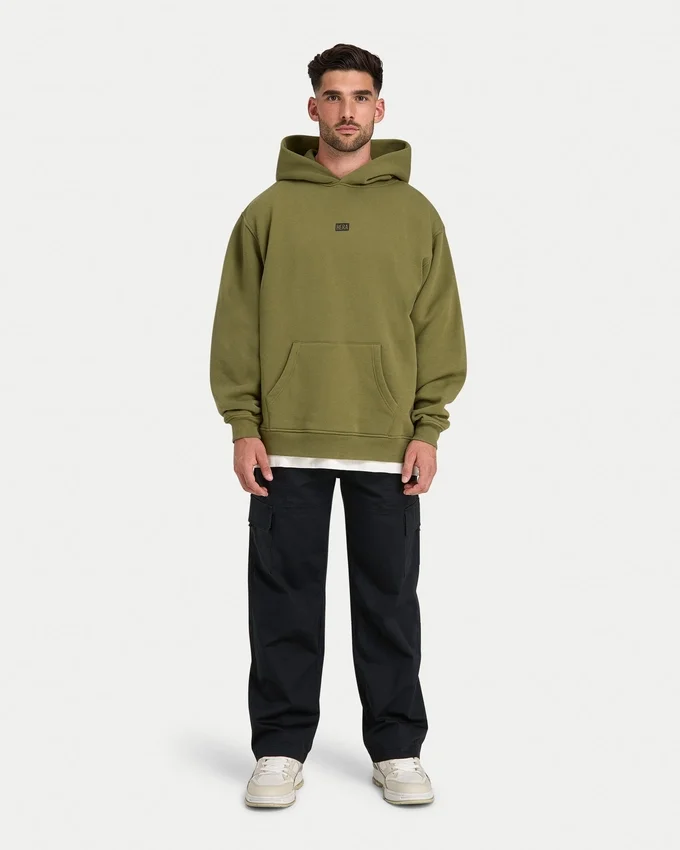 Sweat à capuche oversize « Collective » pour homme – vert olive Sweat à capuche oversize « Collective » pour homme – vert olive