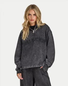 Sweats oversize pour femme à col zippé ¼, effet délavé
