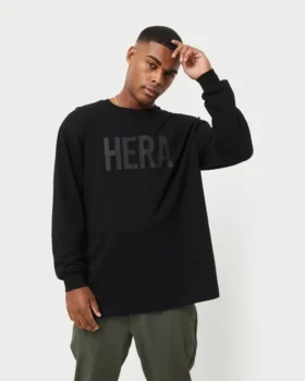 T-shirt à manches longues Label pour homme – noir