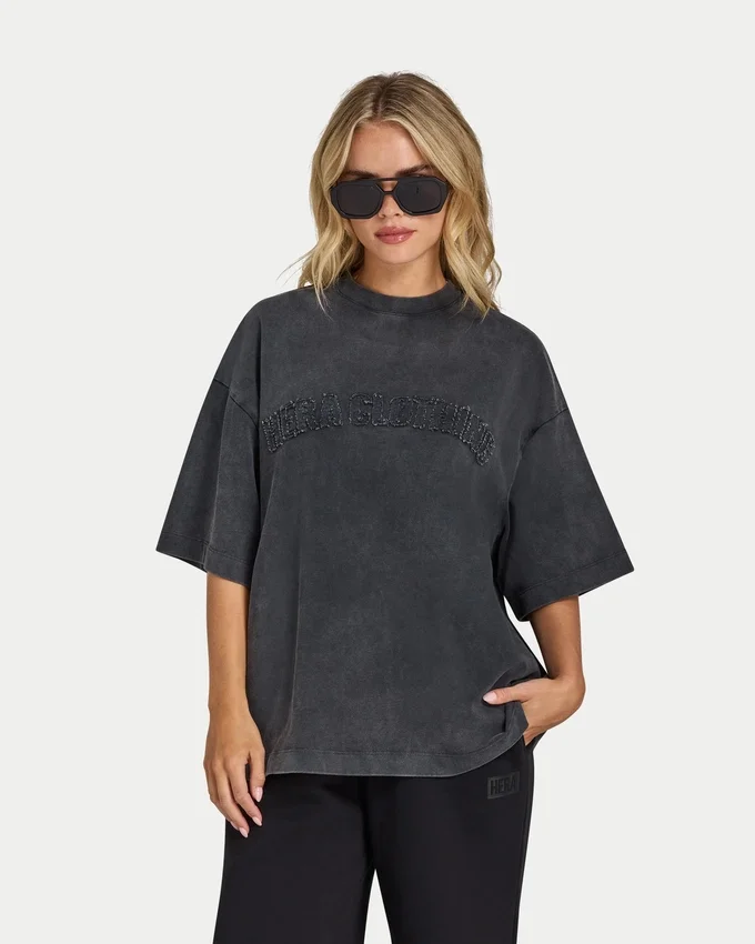 T-shirt oversize délavé Signature pour femme T-shirt oversize délavé Signature pour femme